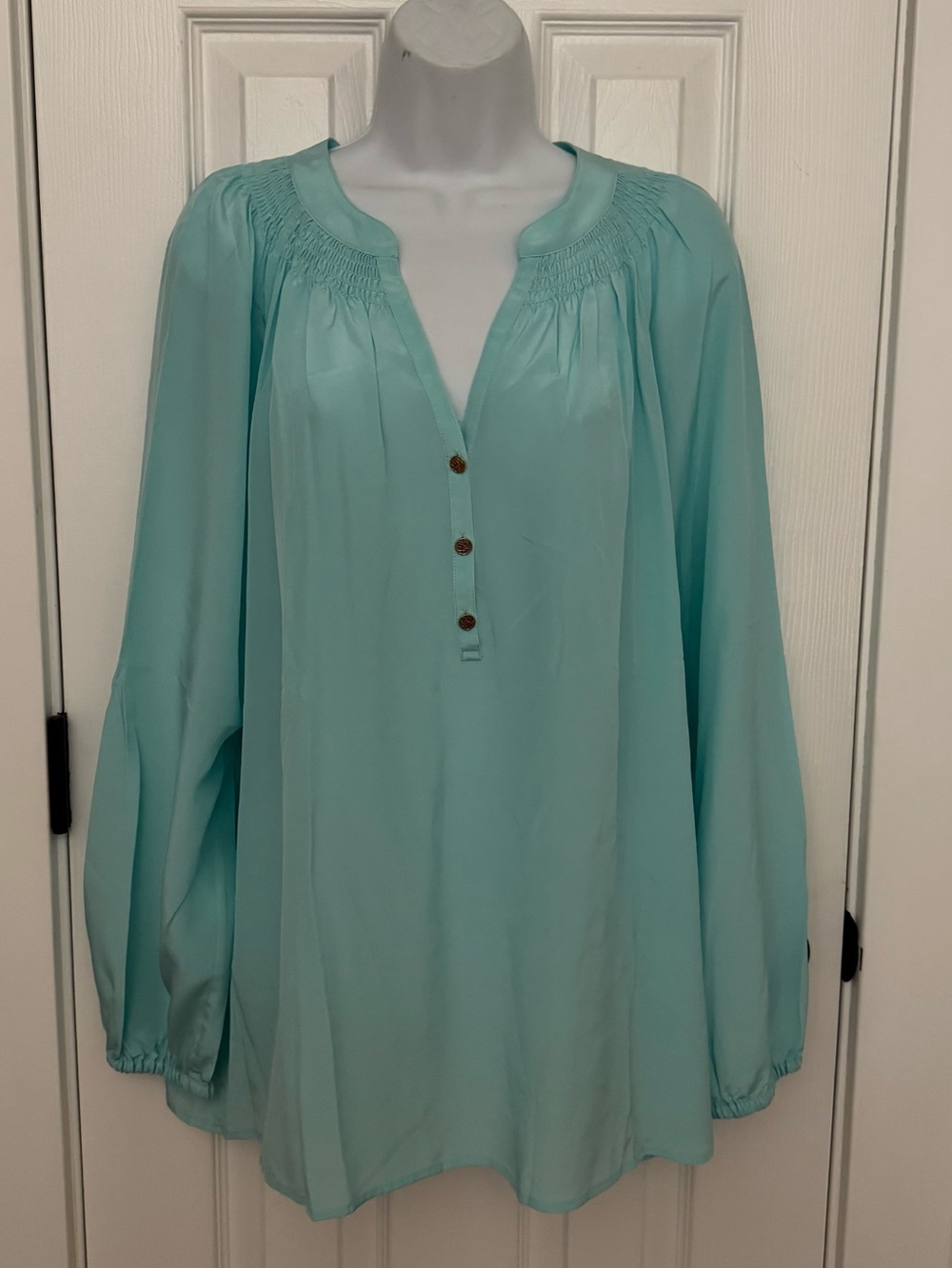 Lilly Pulitzer Aqua Smocked Yoke Tunic
